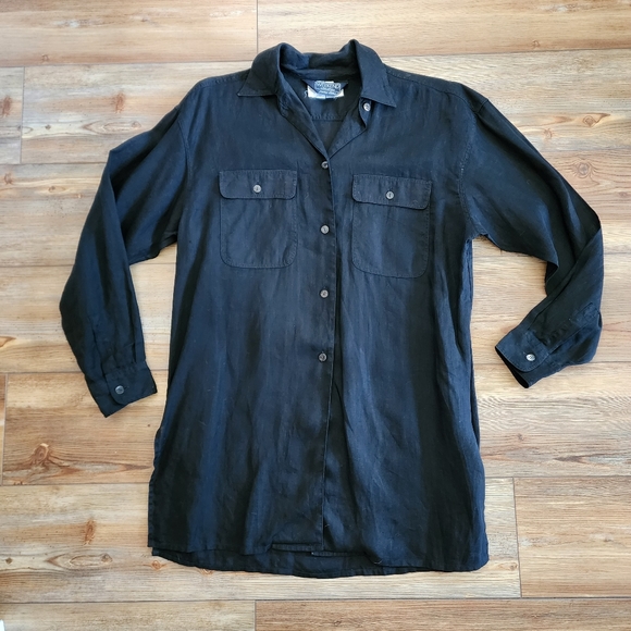 Weekend Max Mara Tops - Weekend Max Mara Women's Vintage Linen Button Down Tunic Shirt Size M Black